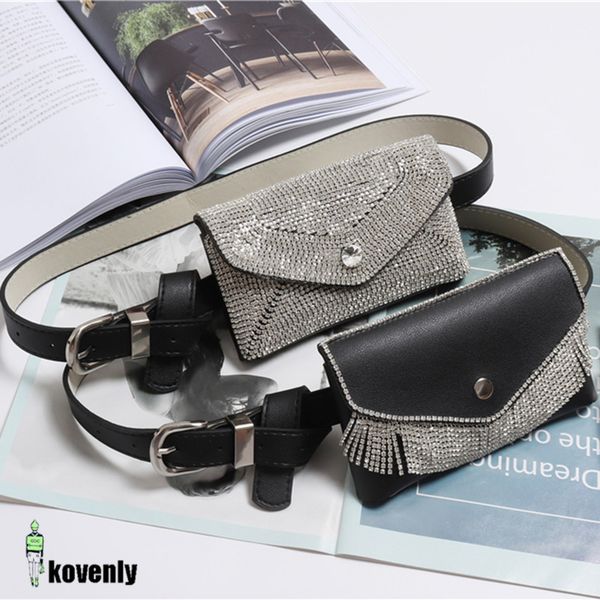 

fashion waist pack women pu leather fanny pack diamonds belt phone pouch waist bag female messenger bags hip bag 126