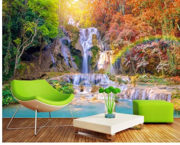 

custom any size p landscape waterfall 3d tv background wall