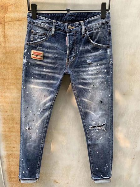

2019 italy icon d2 classic fashion man jeans hip hop mens casual designer ripped jeans distressed skinny denim biker jeans men pants top, Blue