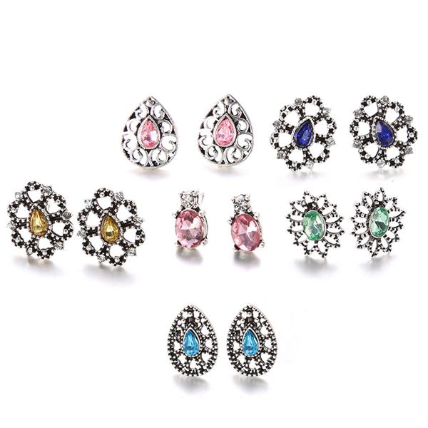 

6 pairs/set european and american fancy cube retro ear jewelry hollow multicolor bohemian stud earrings, Golden;silver