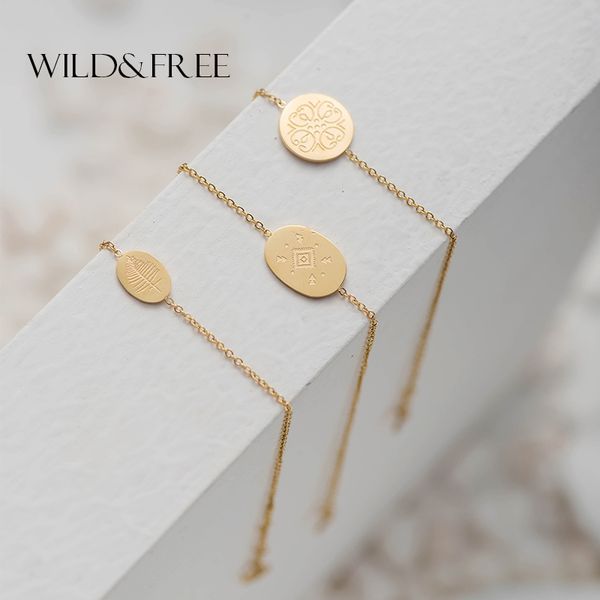 

wild & simple round bracelets for women gold charm with leaf sun flower pattern geometric bracelets stainless steel jewelry, Black