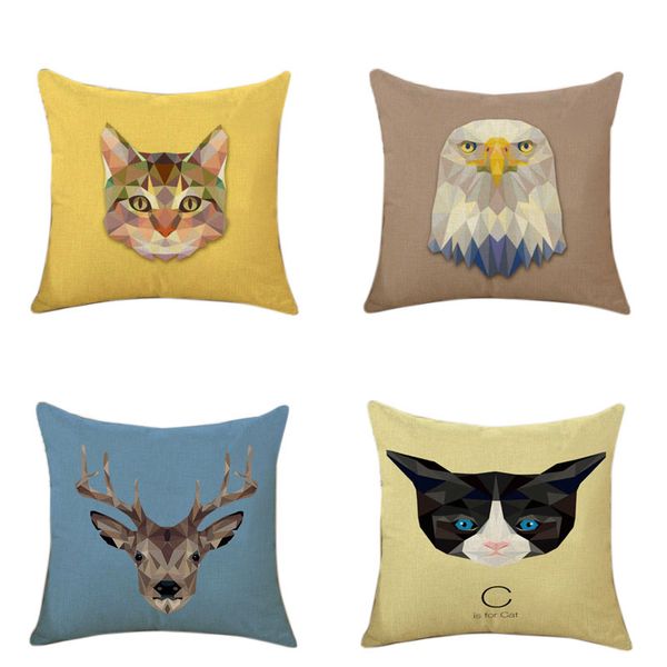 

throw pillow cartoon animal imitated linen fabric decorative case cartoon geometric print animal world cushion cover
