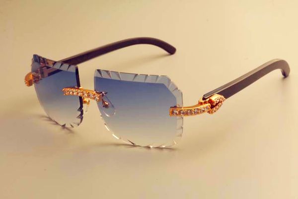 

new extra large diamond frameless sunglasses t3524013 natural black buffalo horn sunglasses engraved lens glasses, frame size: 60-18-140mm, White;black