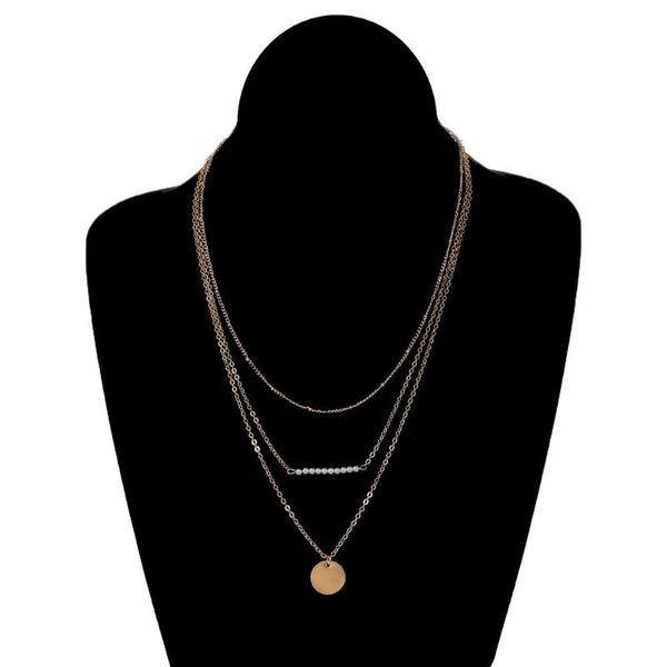

vintage choker necklace jewelry women gold round bar multilayer necklace dainty girls gothic long coin pendant, Golden;silver