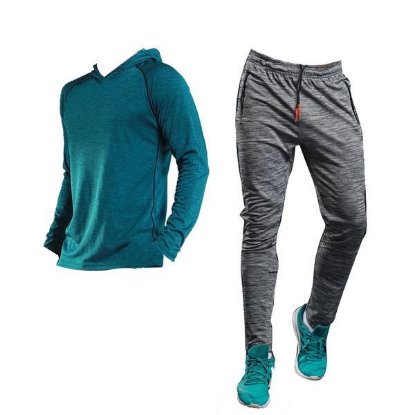 

barbok autumn two piece mens running set tracksuit quick dry sport suits full sleeve hoodies training gym fitness male clothes, Black;blue