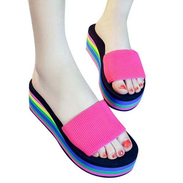 

women shoes fashion platform bath slippers shoes woman wedge beach slide high heel sandals home slippers zapatos de mujer, Black