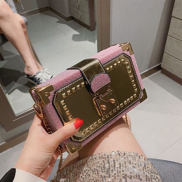 

female box crossbody bags for women 2020 pu leather handbags ladies rivet shoulder messenger bag