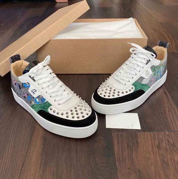

fashion designer spikes low 2020 brand casual flats luxury red bottom shoes mens outdoor tranier designer party wedding gift, Black