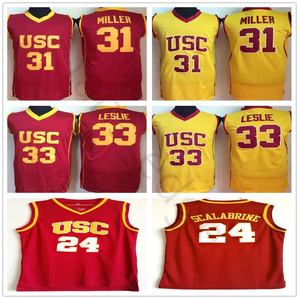 

ncaa usc trojans #24 brian scalabrine college basketball jerseys 31 cheryl miller 33 lisa leslie red yellow university stitched jersey shirt, Black;red