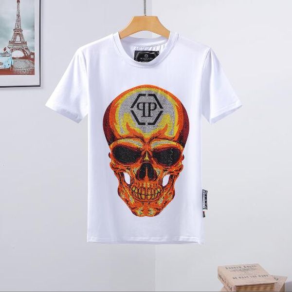 

summer germany design t-shirts men's casual cotton tees fashion crystal skull print tshirt men luxury street wear hip hop rock, Black;brown