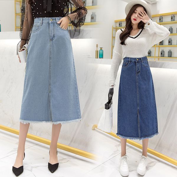 

5xl plus size women's denim skirt 2020 summer new korean a-line skirt half-length denim mid-length, Black