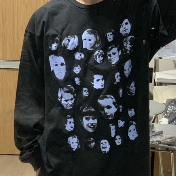 

19fw box logo faces l/s tee printing long sleeve t-shirt fashion highstreet men women hip-hop o-neck summer tee hflstx504