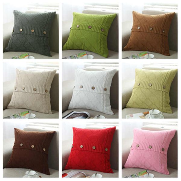Hot Knitted Pillow Case European Crochet Button Chevron Sofa