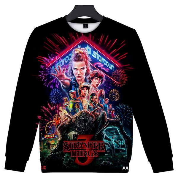 

stranger thing 3 3d printed o-neck sweatshirt fashion women/men 2019 long sleeve casual streetwear clothes, Black