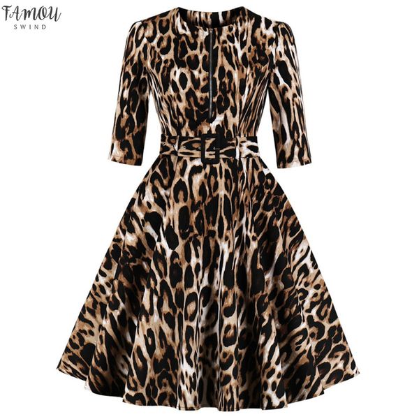 

winter women dresses long sleeve casual leopard print dress pockets 50s vintage robe swing pinup elegant party dress, Black;gray