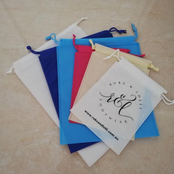 

wholesales 1000pcs/lot reusable non woven drawstring bags shopping bag customized brand logo with printed logo for shoe gift