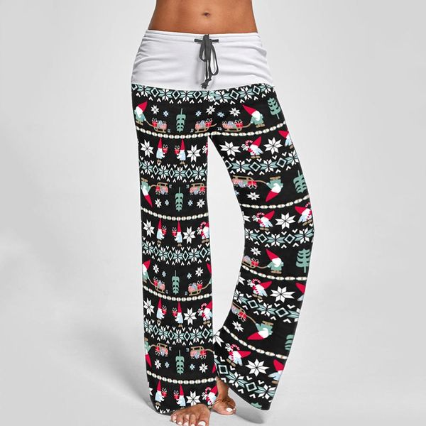 

christmas sleep bottoms women leopard floral pants trousers drawstring wide legs loose knitted pajama pants pijamas b90391, Black;red