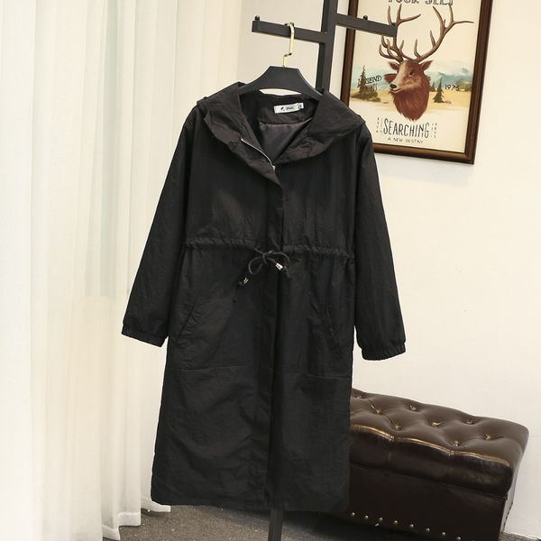 

spuer size 120kg trench coat women spring autumn duster coat loose plus size long female windbreaker hooded cape woman, Tan;black