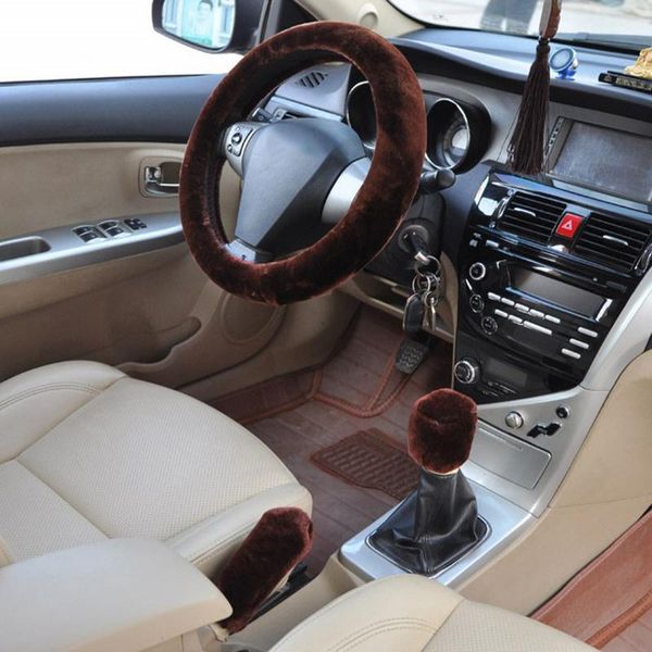 

winter car short wool velvet steering wheel cover three-piece