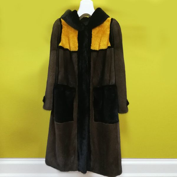 

arlenesain custom 2019 new design brown color hit color women long coat, Black
