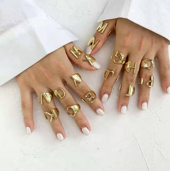 

wholesale- letter gold color metal adjustable opening ring initials name alphabet female party personalized party jewelry ing, Silver