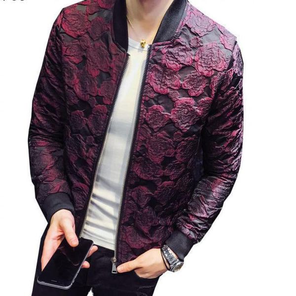 

2019 autumn new jacquard bomber jackets men luxury wine red black party jacket outfit club bar coat men, Black;brown
