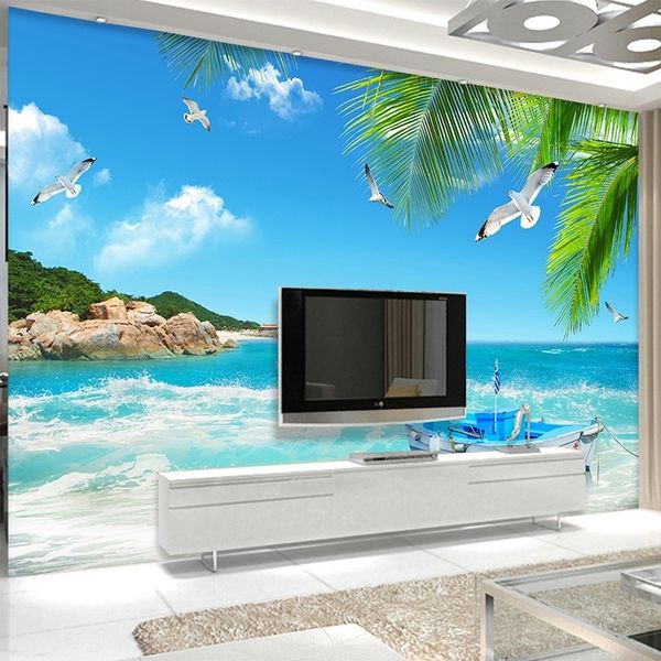 

drop shipping custom 3d mural wallpaper 3d romantic dolphin bay seascape home decor modern wallpaper papel de parede