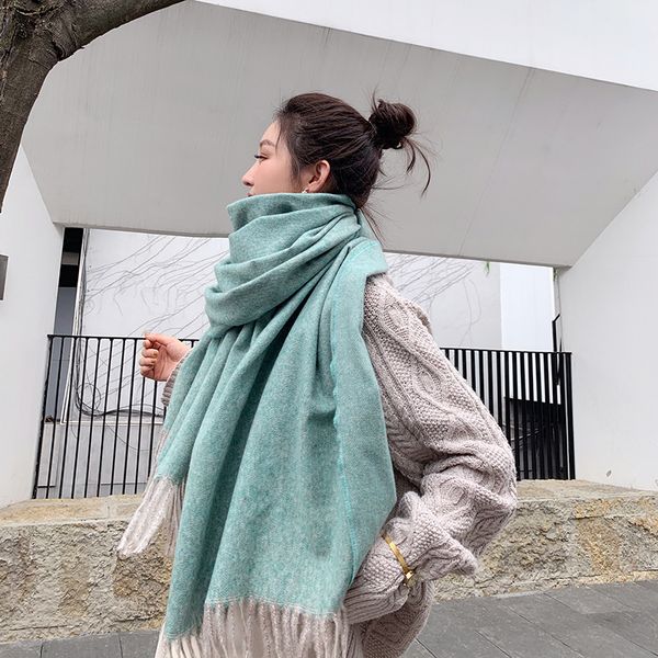 

2020 new women cashmere solid knitted wool long scarf scarves lady winter thicken warm shawls wraps female bandana, Blue;gray