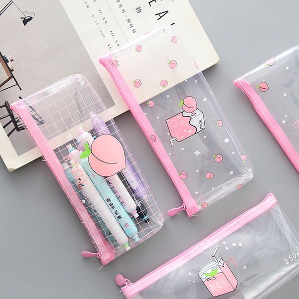 

1pcs kawaii pencil case fruit transparent pvc school pencil box pencilcase student bag school supplies stationery