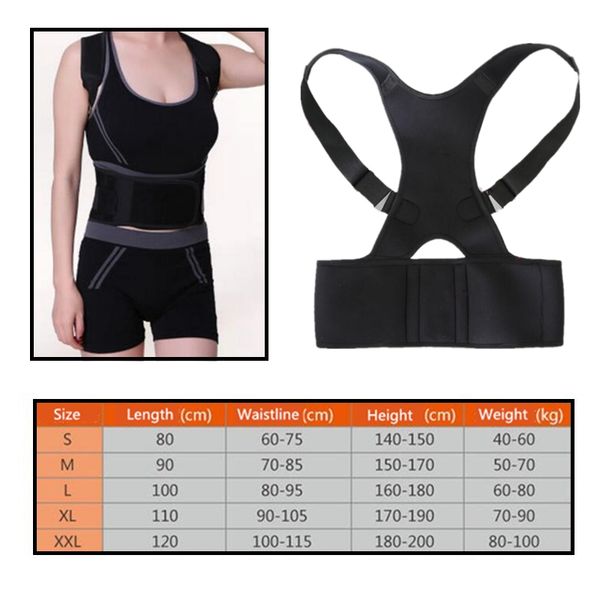

waist support fireclub adjustable humpback spine posture corrector protection back shoulder correction therapy belt, Black;gray