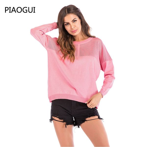 

2019 spring casual patchwork knit female sweaters knitted sweater women hollow out knitting solid pullovers sweaters, White;black