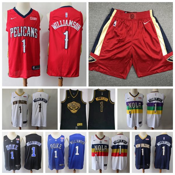 

2020 mens ncaa new orleans pelicans zion williamson finished swingman basketball jersey stitched pelicans 1 zion williamson shorts, Black;red