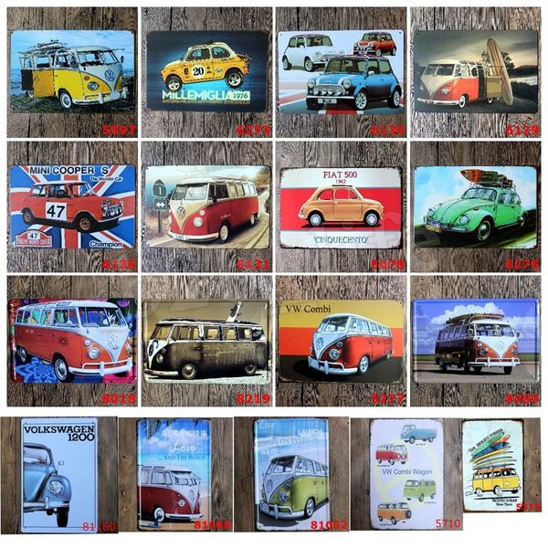 

a variety of cars retro iron paintings europe metal tin signs 20*30cm mini cooper fiat 500 cinquecento tin poster crafts fa3100