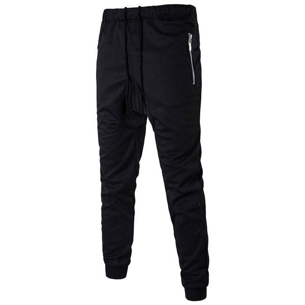 

fashion mens harem pants drawstring with zipper males pants spring autumn black color casual mens trousers