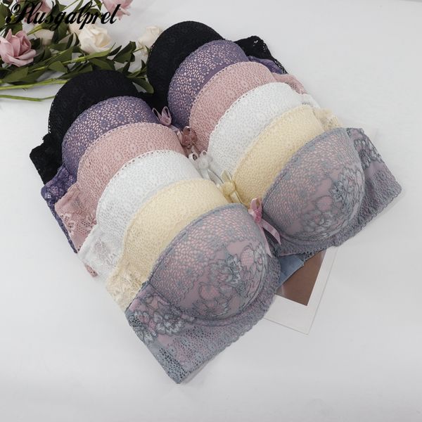 

plusgalpret women ultra thick padded bra lace underwired bralette underwear adjusted straps lingerie brassiere 34b 36b 38b, Red;black