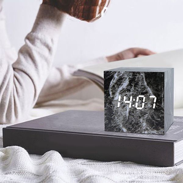 

decorative deskvoice control marble vein digital display led bedside square calendar electronic clock bedroom usb powered