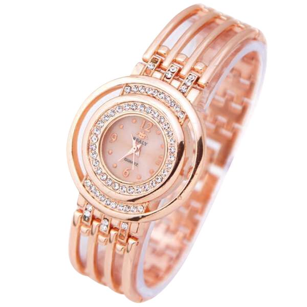 

fashion strap bracelet watch round dial bracelet table women 's watches luxury crystal rose gold watches women clock, Slivery;brown