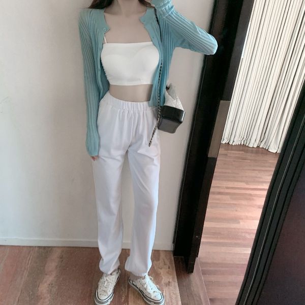 

nana fashion womens clothing shop knitted cardigan camisole beam casual pants sports suit goddess fan three-piece set, Black;white