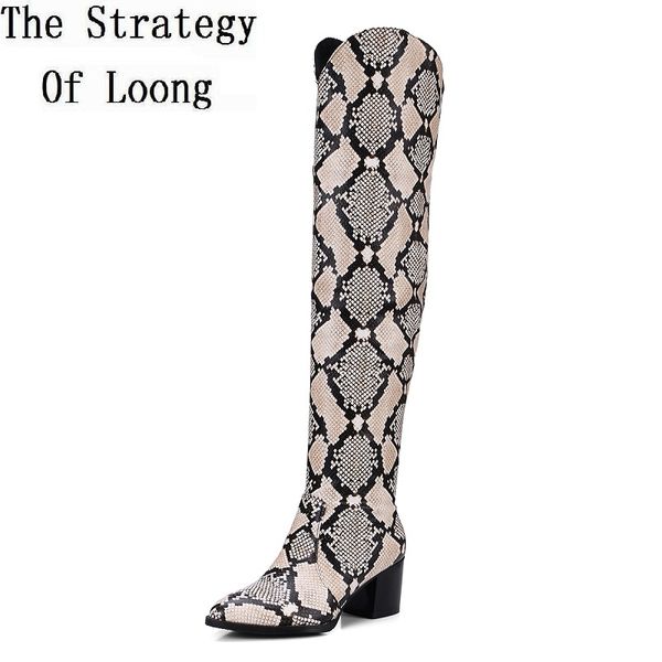 

new women over the knee leopard thick high heels pointed toe autumn winter long boots lady plus size high knight boots 20180720, Black