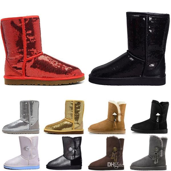 

wholesale women boots glitter sequin wgg australia classic designer snow winter boots ankle mini short knee sparkles button bling boot, Black