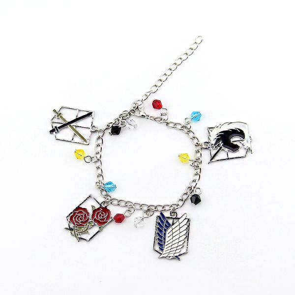 

attack on titan bracelet double sword rose wings unicorn badge bracelet fashion japanese anime cosplay jewelry for friends gift, Black