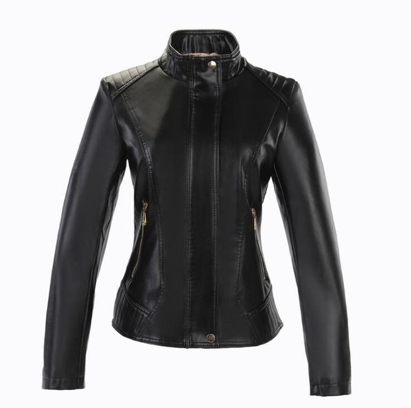 

women fashion 2019 motorcycle faux leather jacket e1106-002, Black