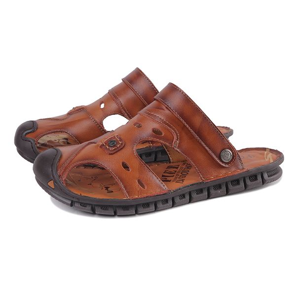 

sandals fashion mens beach leather summer outdoor casual slippers male flip-flops man comfortable footwear sneakers size 38-48, Black