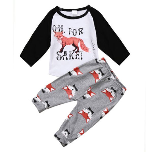 

newborn baby boys girl t-shirt +long pants set clothes outfits, White