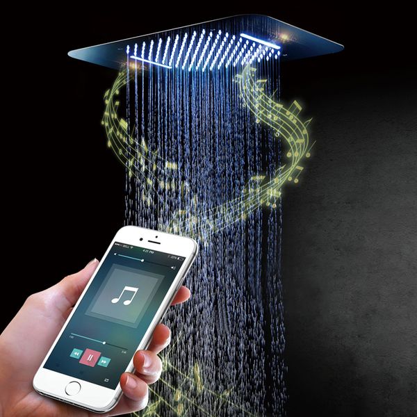 

luxury colorful led shower head shower speaker ceiling square sus304 chrome showerhead bathroom bluetooth music rainfall shower
