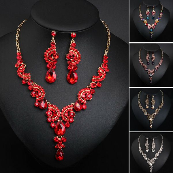 

fashion jewelry sets crystal wedding bridal party costume jewellery necklace earrings sets for women lady statement party gifts, Silver