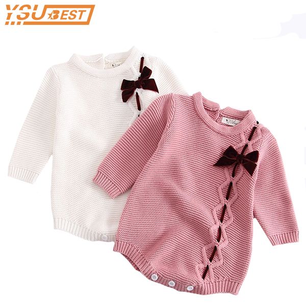 

new 2019 spring baby girls boys winter new children's knitted cotton clothing brand newborn girl bow children's jumpsuit suit, Blue