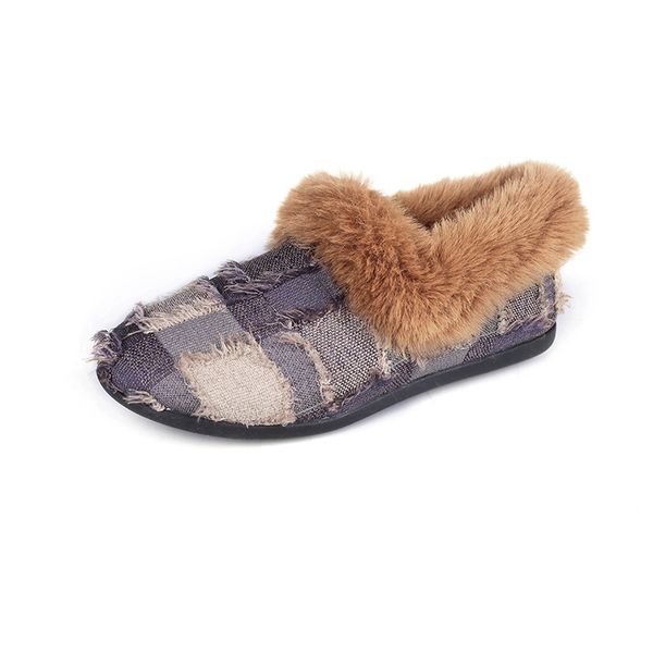 

snow boots woman autumn casual flat plus velvet cotton shoes winter warm short tube grid furry ankle booties ladies, Black