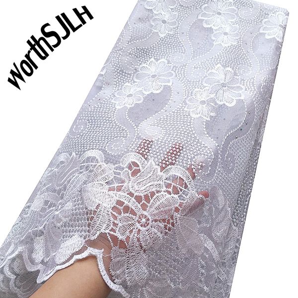 

2020 latest african laces embroidered nigerian laces fabric white french mesh lace fabric 5 yards for dress, Black;white