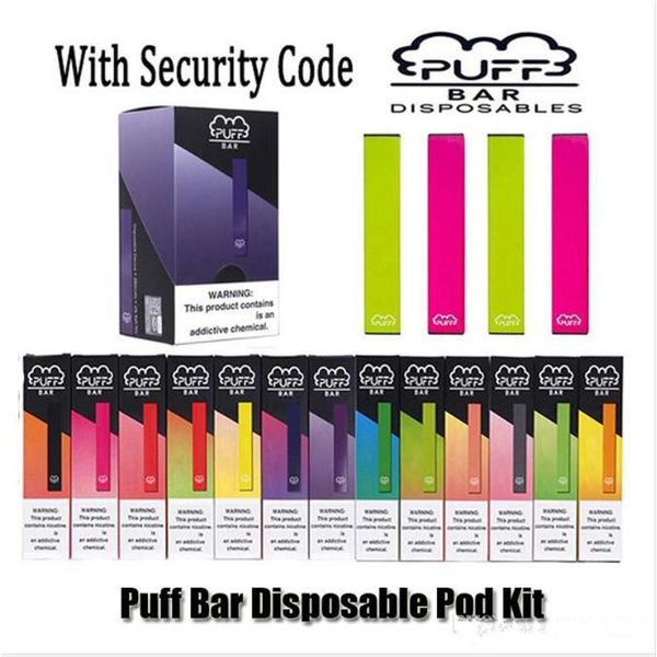 

Puff Bar одноразовое устройство Pod с кодом безопасности 280mah аккумулятор емкостью 1,3 мл Puffbar Vape pen 19 цветов пустая упаковка картриджа Vape